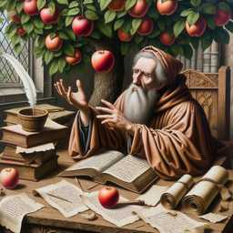 the discovery of gravity, painting from the 14th century generated by DALL·E 2